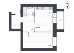 2-комнатная, 53.2 м²