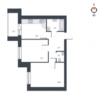 2-комнатная, 57.6 м²