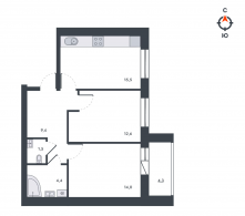 2-комнатная, 62.2 м²