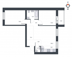 3-комнатная, 83 м²