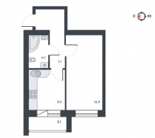 1-комнатная, 40.1 м²