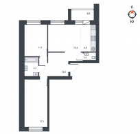 3-комнатная, 69.6 м²