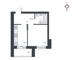 1-комнатная, 42.4 м²