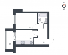 1-комнатная, 40.9 м²