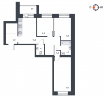3-комнатная, 75.3 м²