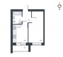 1-комнатная, 36.2 м²