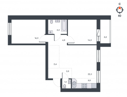 3-комнатная, 83.1 м²