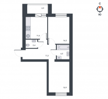2-комнатная, 64.4 м²