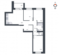 3-комнатная, 76.3 м²