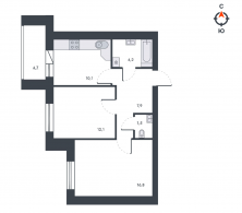 2-комнатная, 57.9 м²