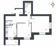 2-комнатная, 76 м²