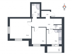 2-комнатная, 80 м²
