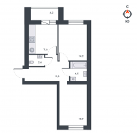 2-комнатная, 64.1 м²