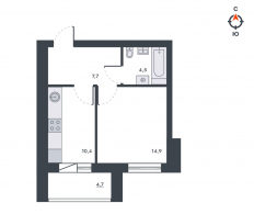 1-комнатная, 42.5 м²