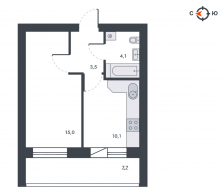 1-комнатная, 40.7 м²