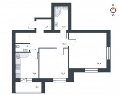 2-комнатная, 80.4 м²