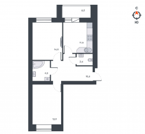 2-комнатная, 63.7 м²