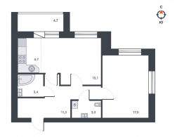 2-комнатная, 59.2 м²