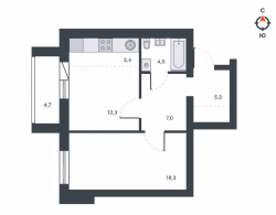 2-комнатная, 56.8 м²