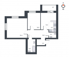 3-комнатная, 80.2 м²