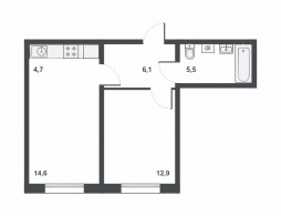 2-комнатная, 43.8 м²