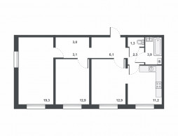 3-комнатная, 75.8 м²