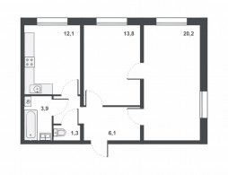 2-комнатная, 59.7 м²