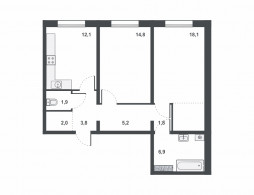 2-комнатная, 66.8 м²