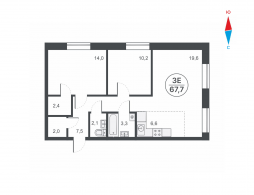 Евро 3-комнатная, 67.5 м²