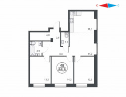 Евро 4-комнатная, 86.9 м²