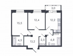 2-комнатная, 70.1 м²