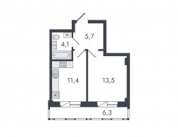 1-комнатная, 41 м²