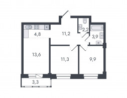 3-комнатная, 60.2 м²