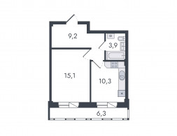 1-комнатная, 44.8 м²