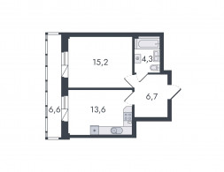 1-комнатная, 46.4 м²
