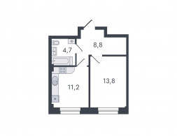 1-комнатная, 38.5 м²