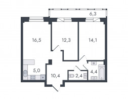 3-комнатная, 71.4 м²