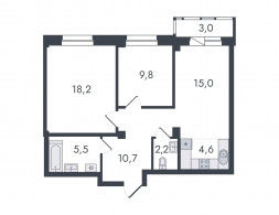 3-комнатная, 69 м²