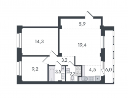 3-комнатная, 68.2 м²