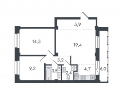 3-комнатная, 68.6 м²