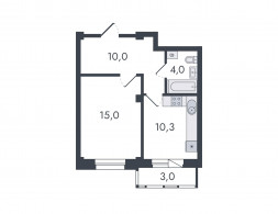 1-комнатная, 42.3 м²
