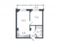 2-комнатная, 49.1 м²
