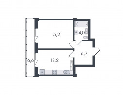 1-комнатная, 45.7 м²