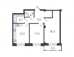 2-комнатная, 62.5 м²