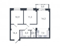 3-комнатная, 68.2 м²