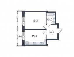 1-комнатная, 45.9 м²