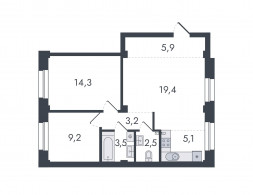 3-комнатная, 63.1 м²