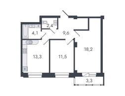 2-комнатная, 62.4 м²