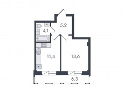 1-комнатная, 40.6 м²