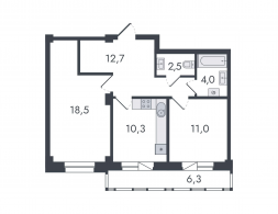 2-комнатная, 65.3 м²